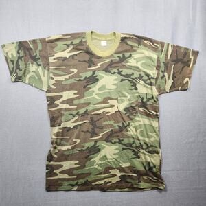 Vintage Single Stitch Green Camo Shirt Pocket Tee Mens XL Crew Neck Hunt Grunge